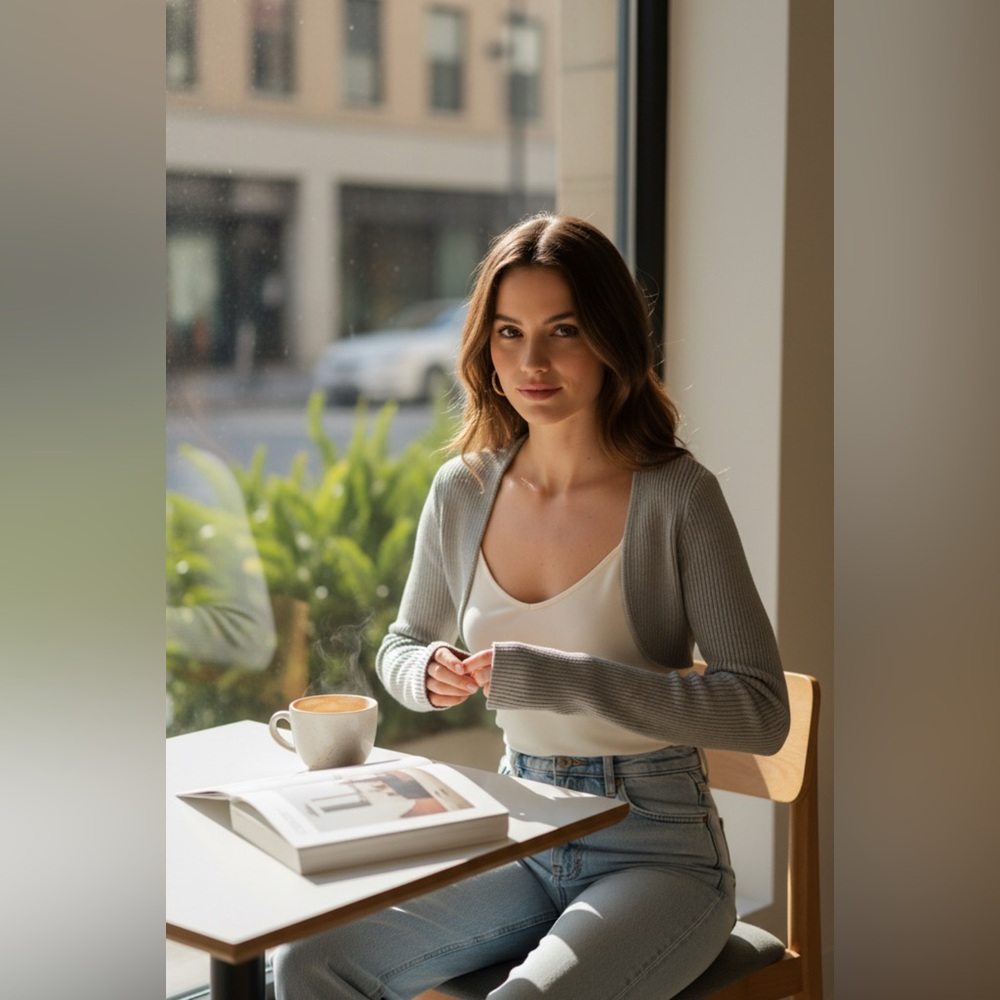 Zara Light Gray Ribbed Cropped Cardigan - Picture 9 of 10